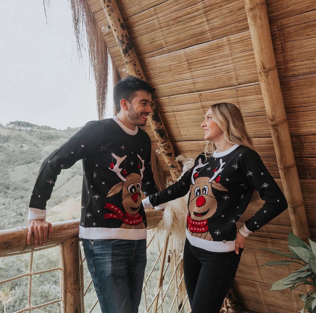 Saco Navideño Tejido Negro Diseño Reno Rodolfo | Soulan Store