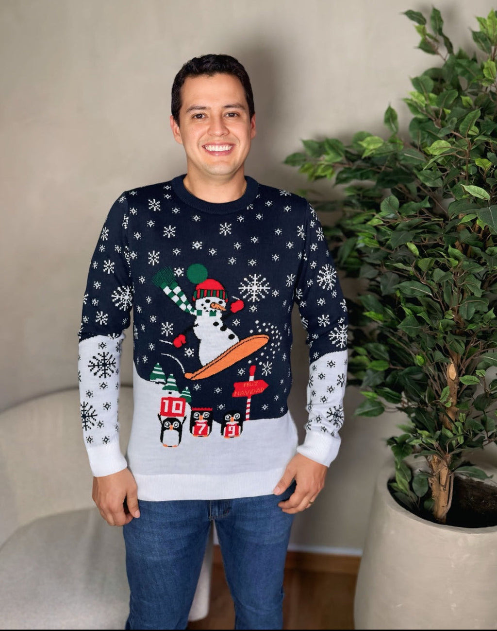 Saco Navideño Tejido Rojo y Blanco Diseño Monoesquí | Soulan Store