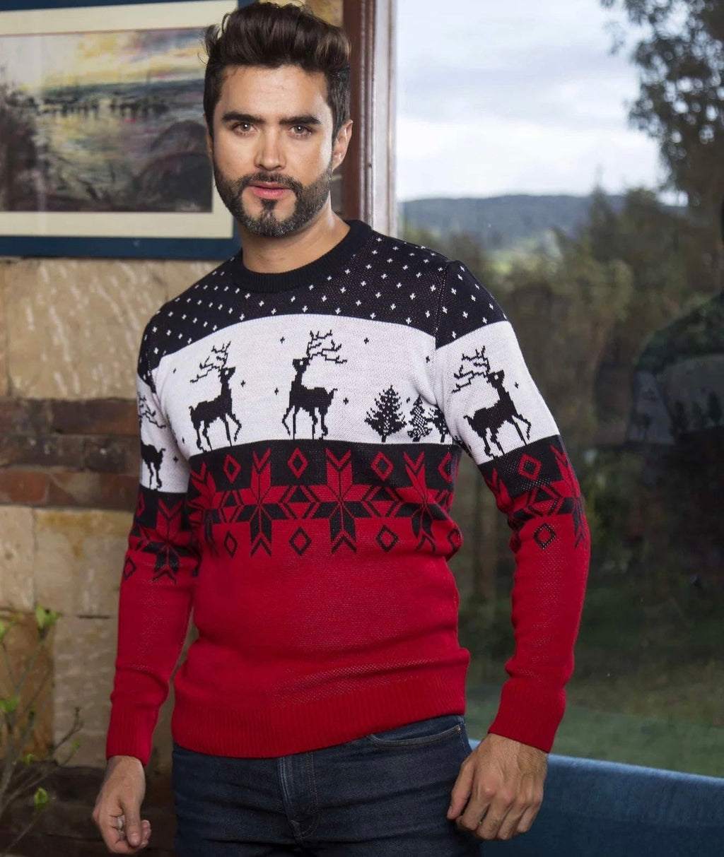 Saco Navideño Tejido Azul, Blanco y Rojo Diseño Clásico Tricolor | Soulan Store