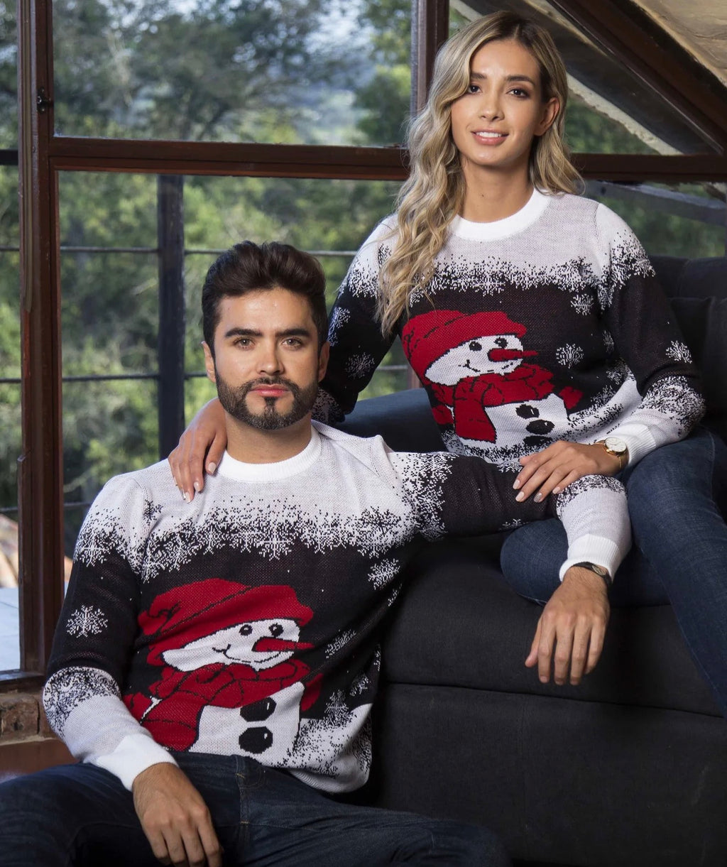 Saco Navideño Tejido Blanco y Negro Diseño Muñeco de Nieve | Soulan Store
