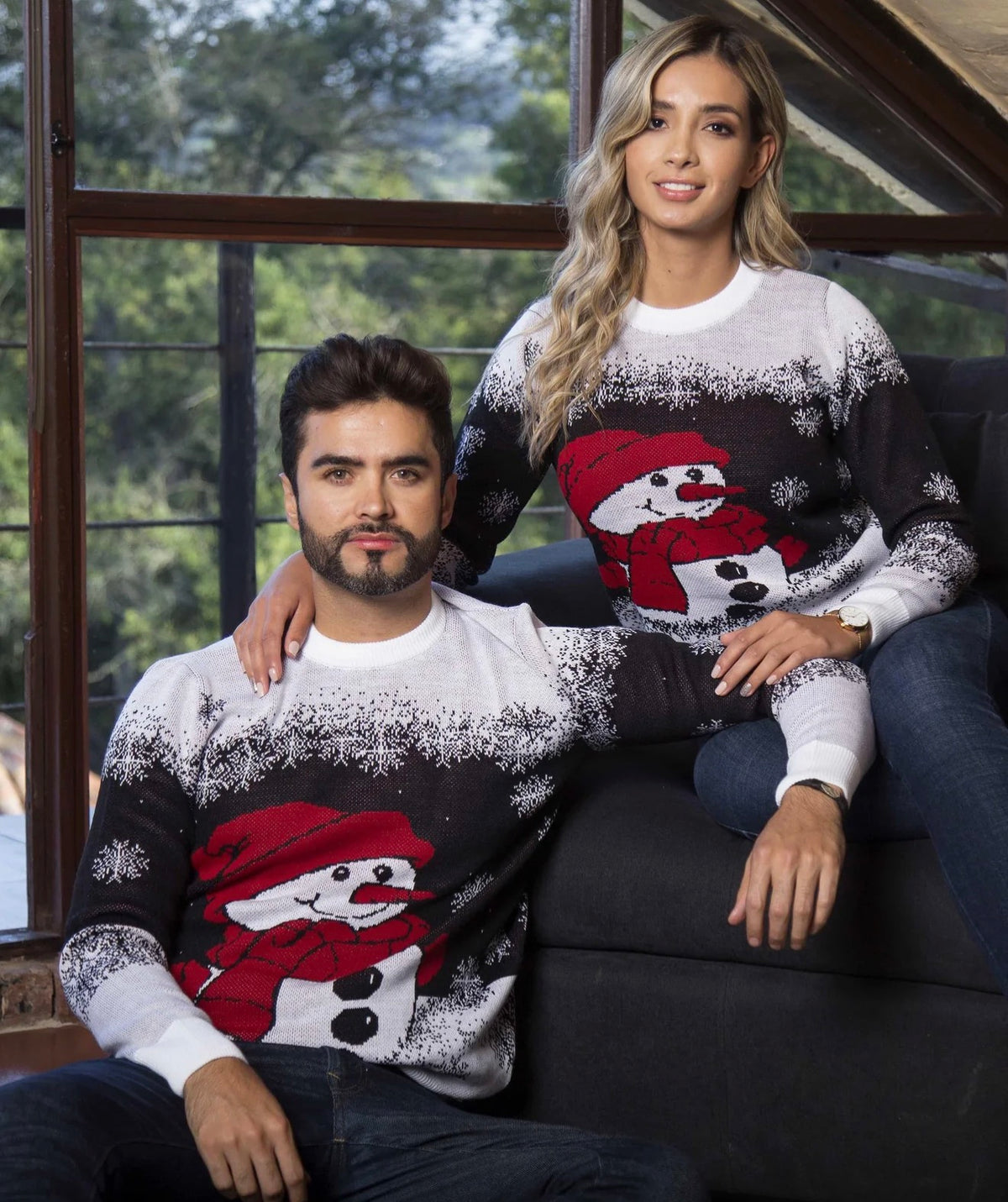 Saco Navideño Tejido Blanco y Negro Diseño Muñeco de Nieve | Soulan Store