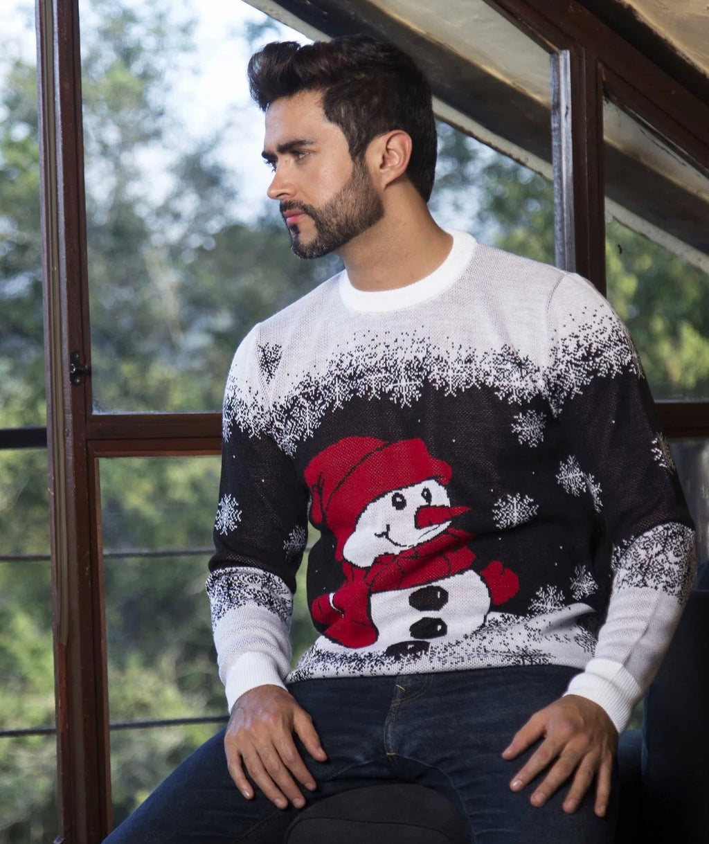 Saco Navideño Tejido Blanco y Negro Diseño Muñeco de Nieve | Soulan Store