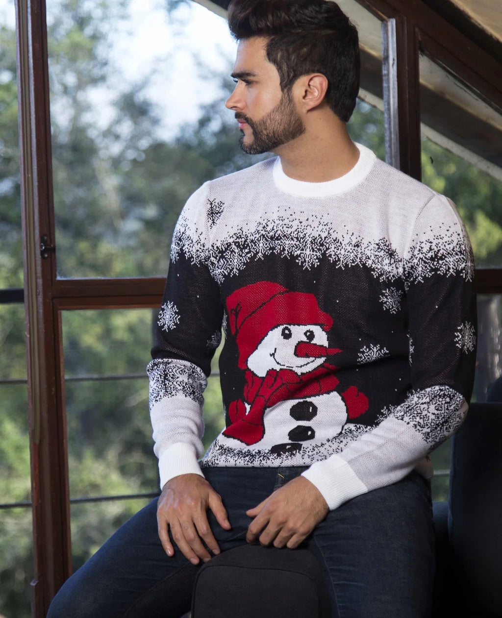Saco Navideño Tejido Blanco y Negro Diseño Muñeco de Nieve | Soulan Store