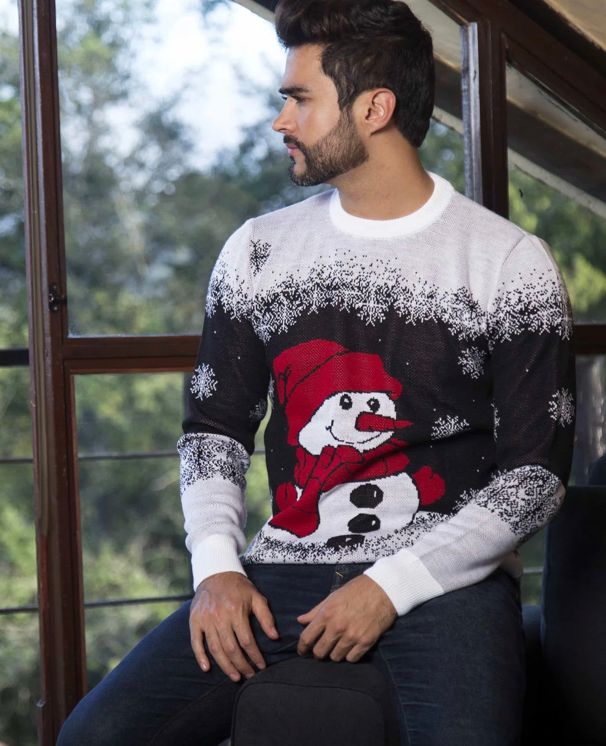 Saco Navideño Tejido Blanco y Negro Diseño Muñeco de Nieve | Soulan Store