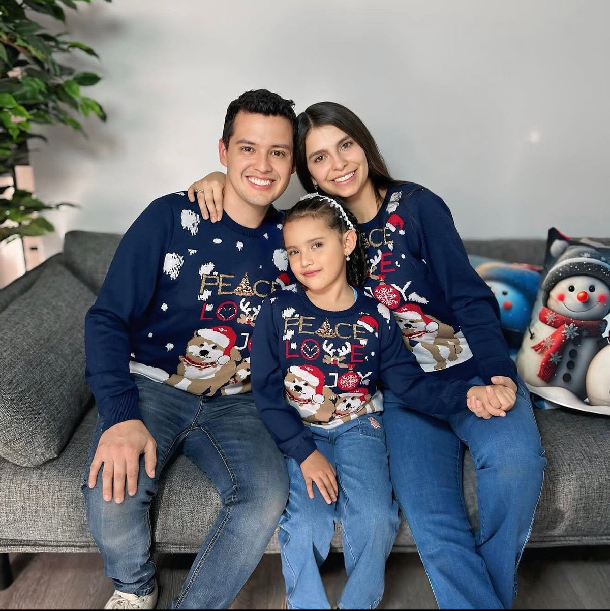 Saco Navideño Tejido Azul Marino Diseño Paz Amor Alegría | Soulan Store