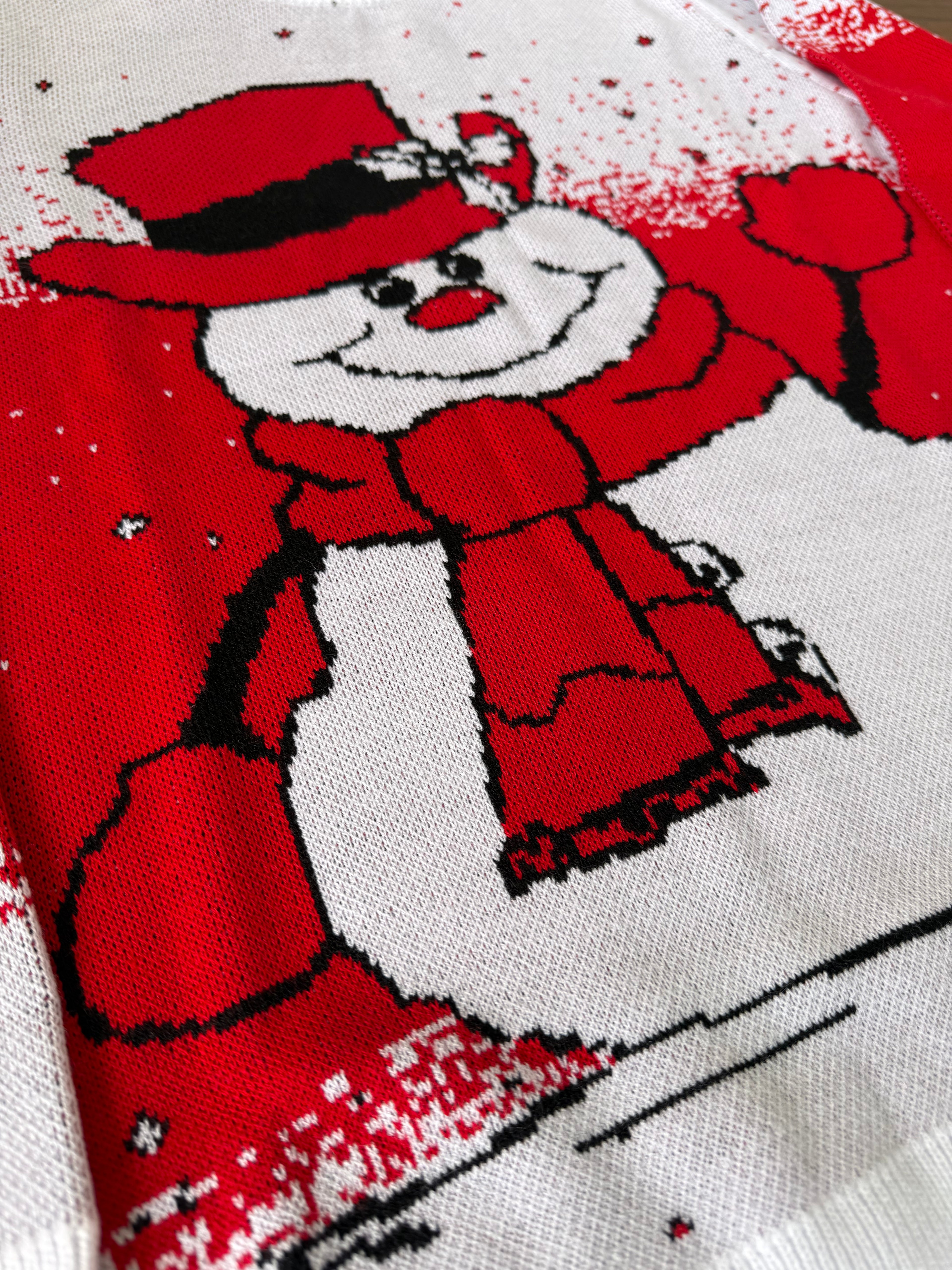Saco Navideño Tejido Blanco y Rojo Diseño Muñeco de Nieve Frosty | Soulan Store