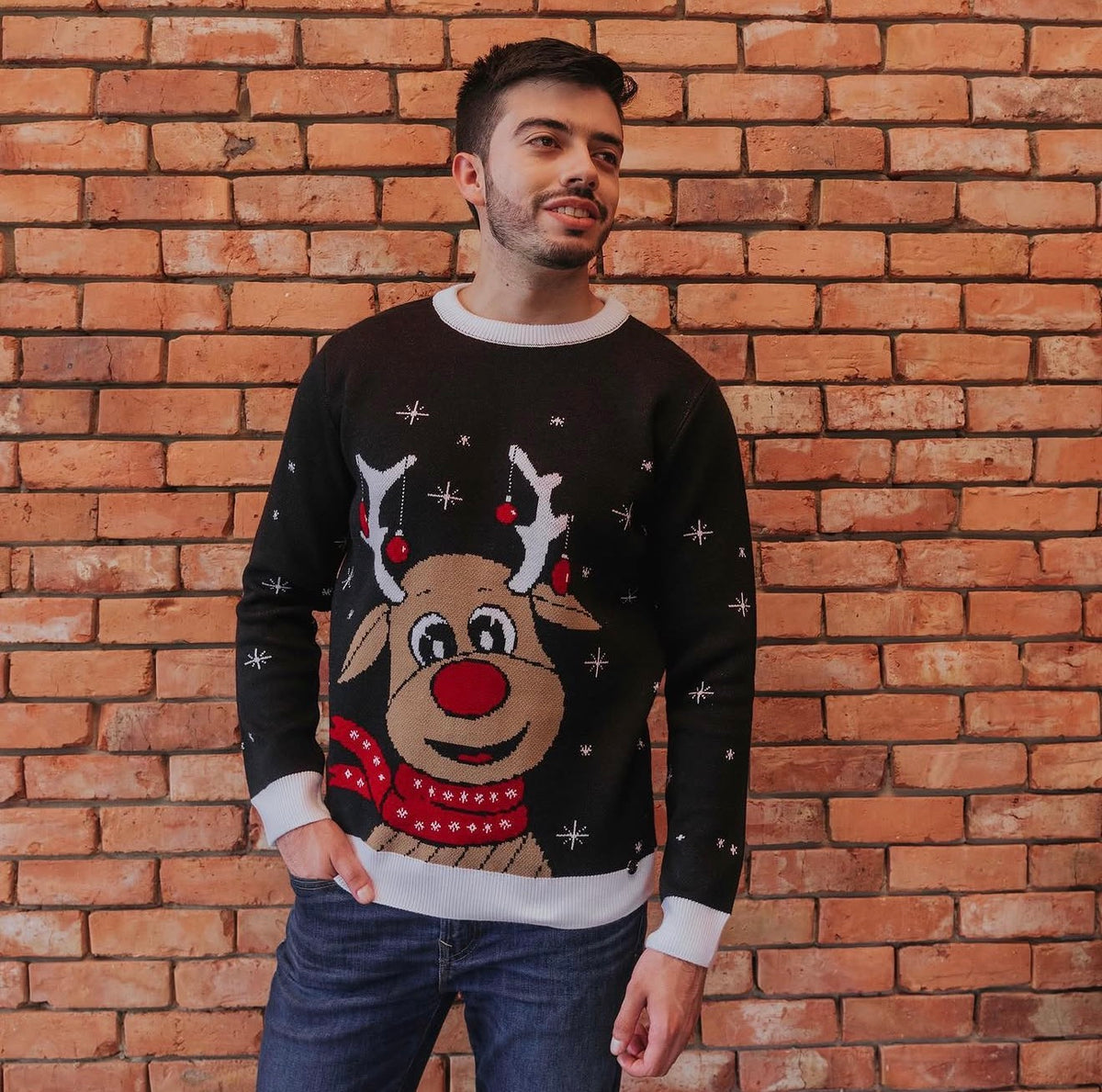 Saco Navideño Tejido Negro Diseño Reno Rodolfo | Soulan Store