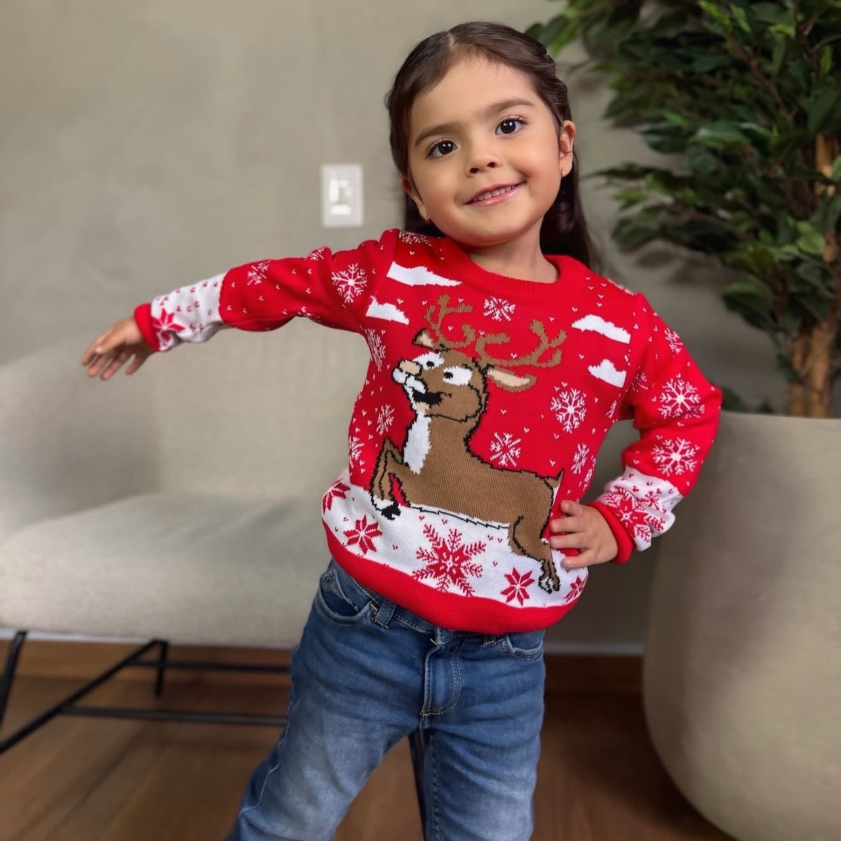 Saco Navideño Tejido Rojo y Blanco Diseño Reno | Soulan Store