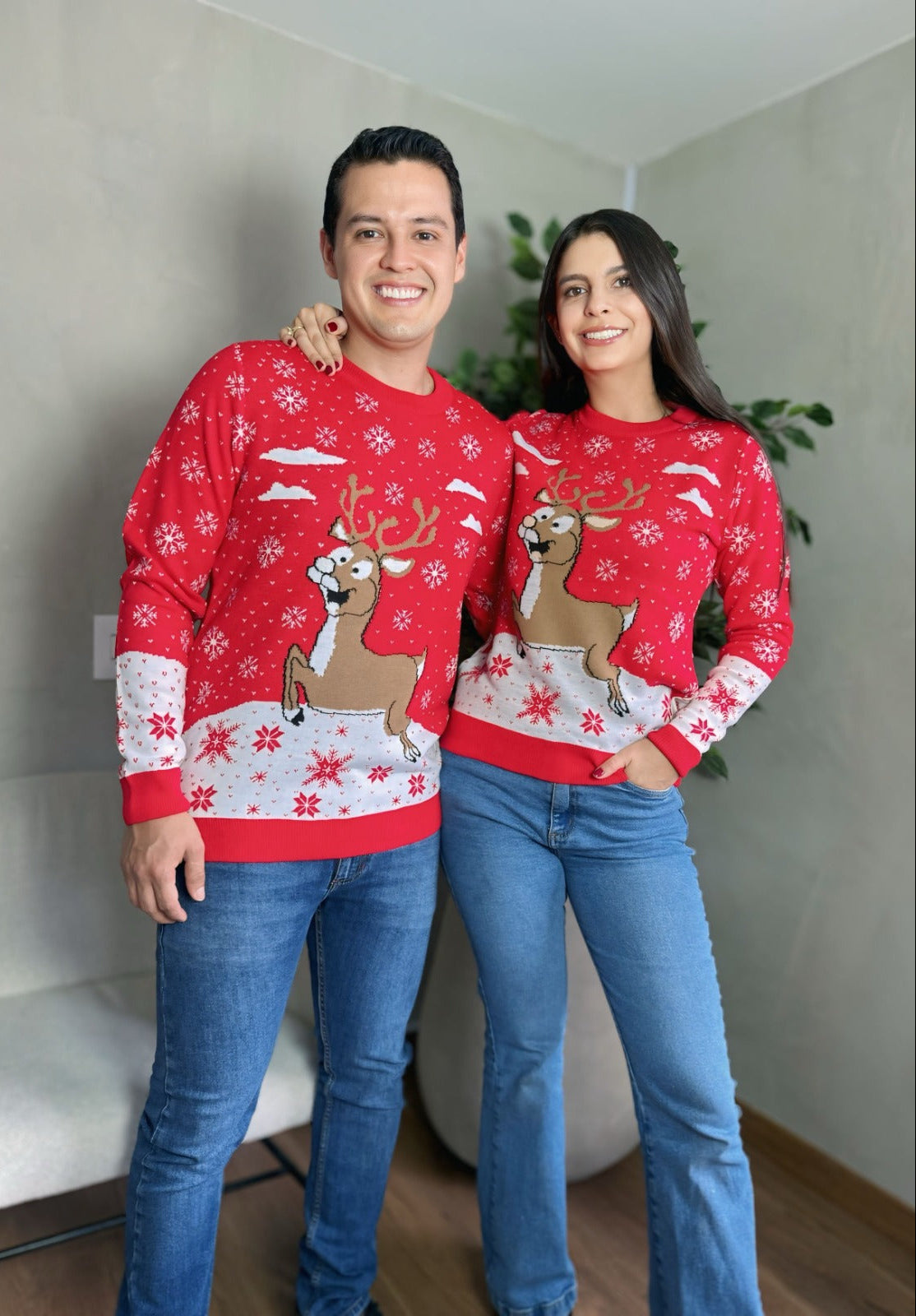 Saco Navideño Tejido Rojo y Blanco Diseño Reno | Soulan Store