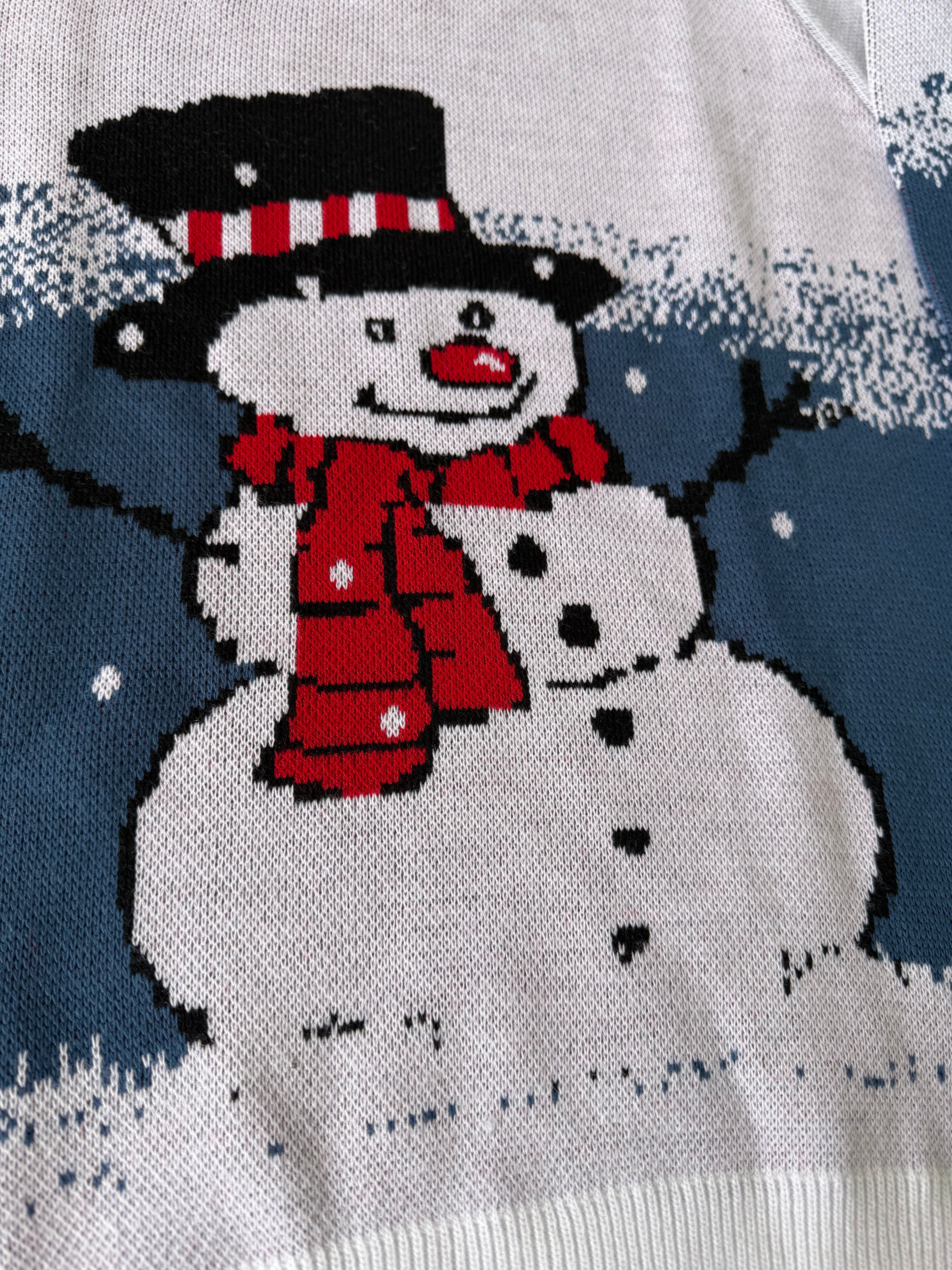 Saco Navideño Blanco y Azul Grisaceo Diseño Muñeco de Nieve Elegante | Soulan Store
