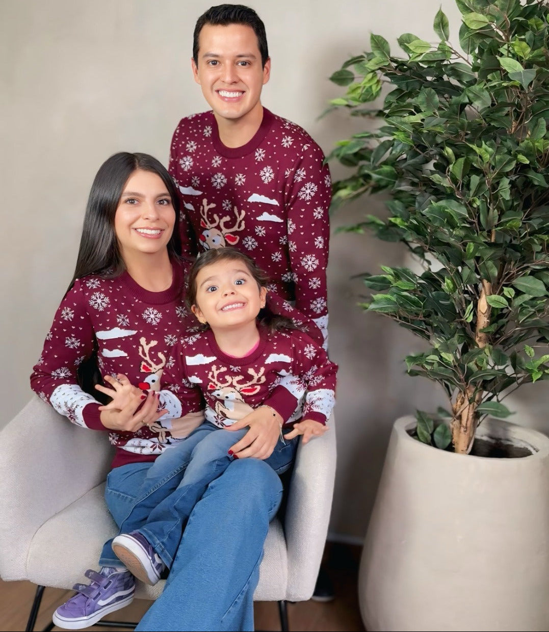 Saco Navideño Tejido Vino Tinto y Blanco Diseño Reno | Soulan Store
