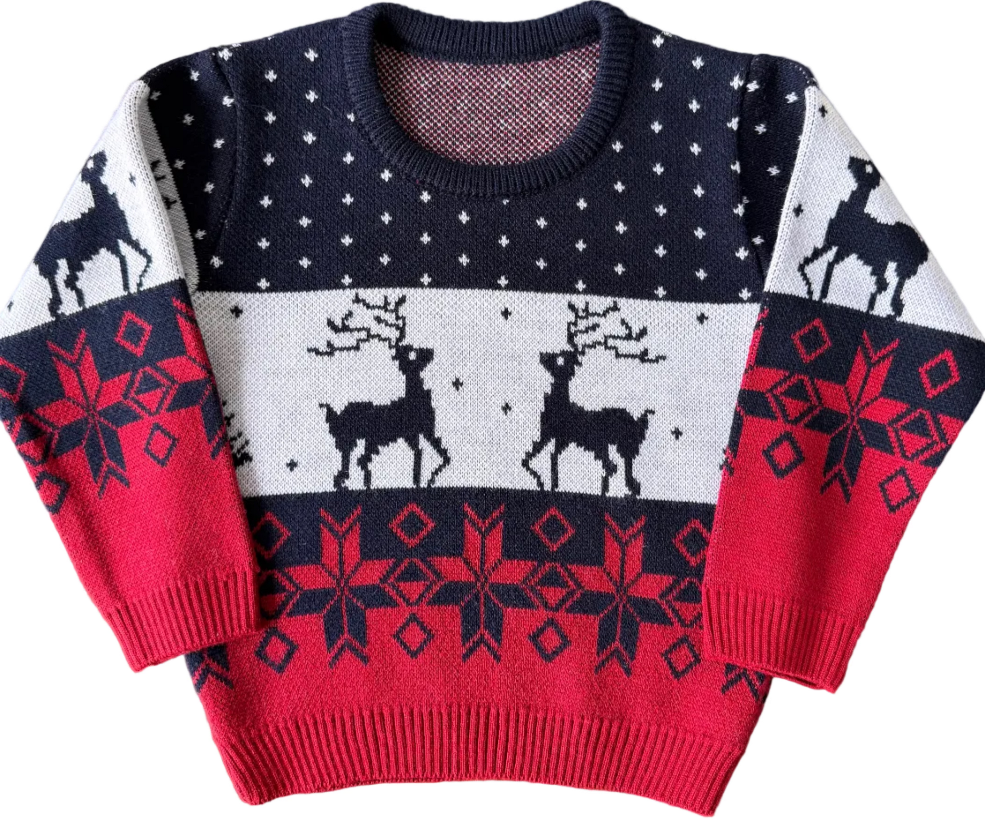 Saco Navideño Tejido Azul, Blanco y Rojo Diseño Clásico Tricolor | Soulan Store